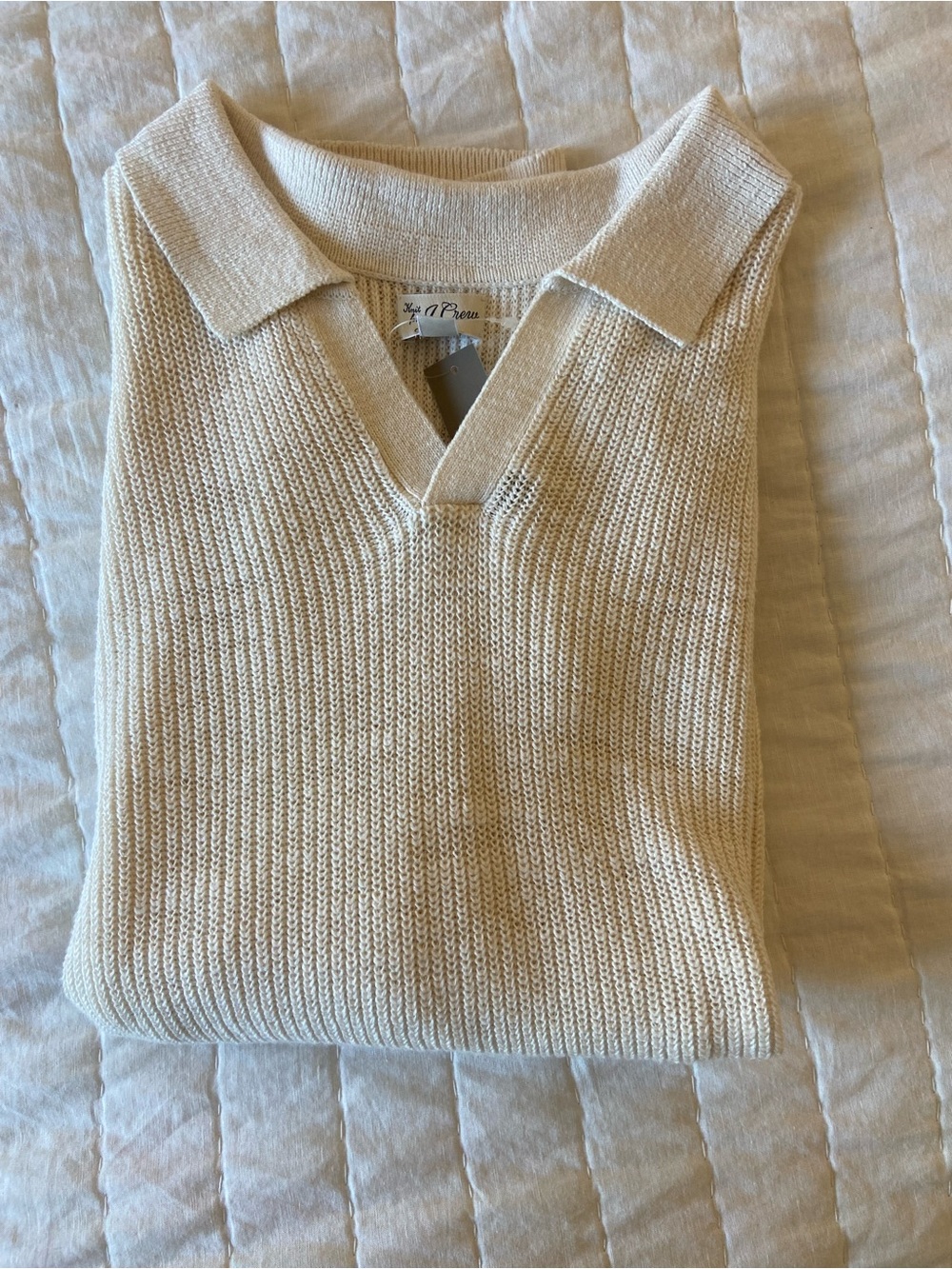 J. Crew Men's Crewneck Polo Sweater in Cream